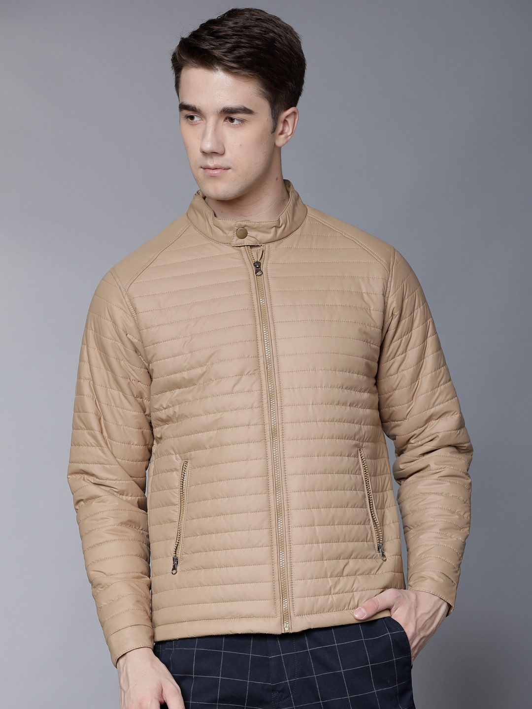 Buy LOCOMOTIVE Men Khaki Solid Puffer Jacket - Jackets for Men 8064699 ...