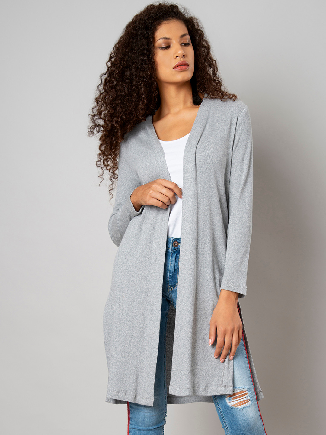 Buy FabAlley Grey Solid Open Front Shrug Shrug for Women 8182189 Myntra