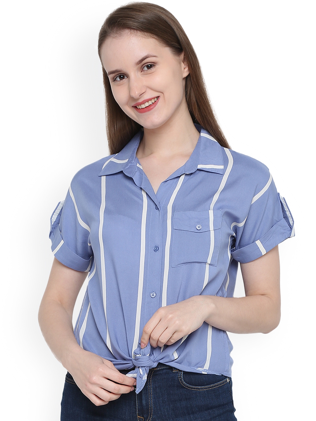 Buy Splash Women Blue & White Regular Fit Striped Casual Shirt - Shirts ...
