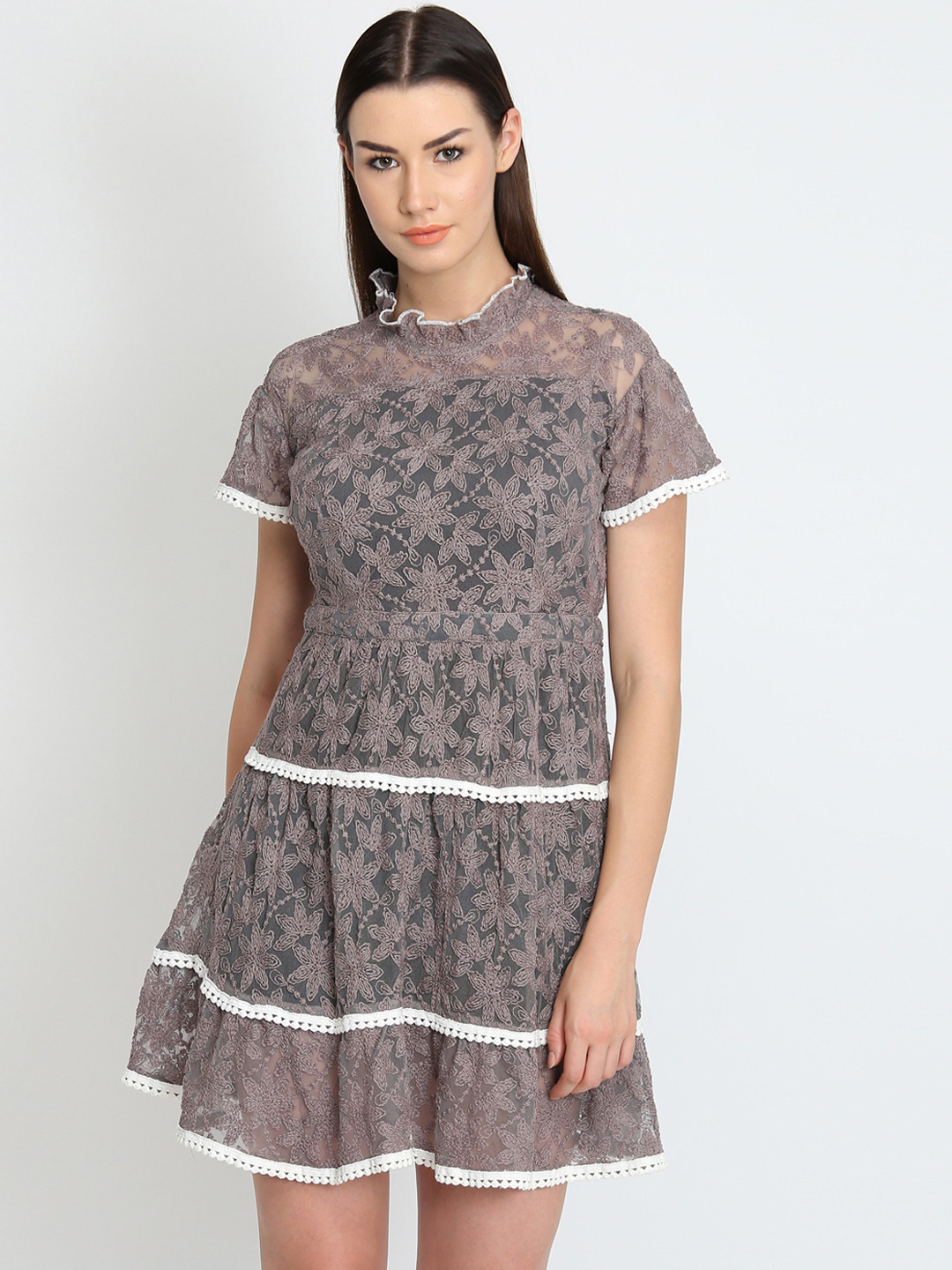 Buy LA LOFT Women Mauve Embroidered Fit And Flare Dress Dresses for