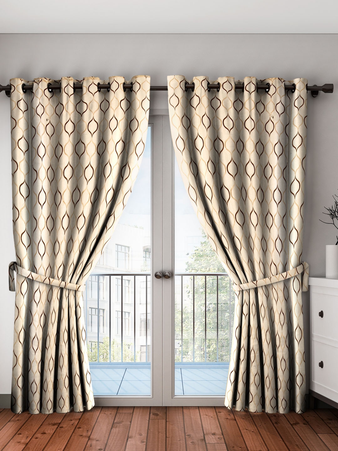 Buy Cortina Beige Embroidery Sheer Door Curtains - Curtains And Sheers ...