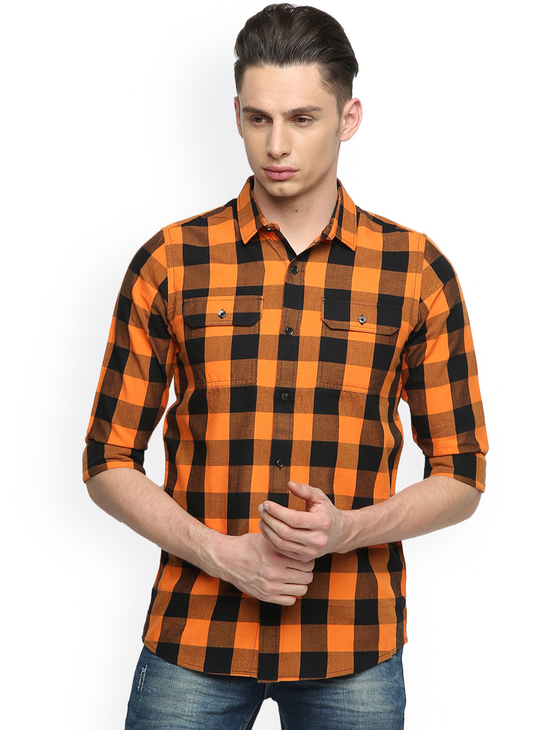 Buy Splash Men Orange Regular Fit Checked Casual Shirt Shirts for Men