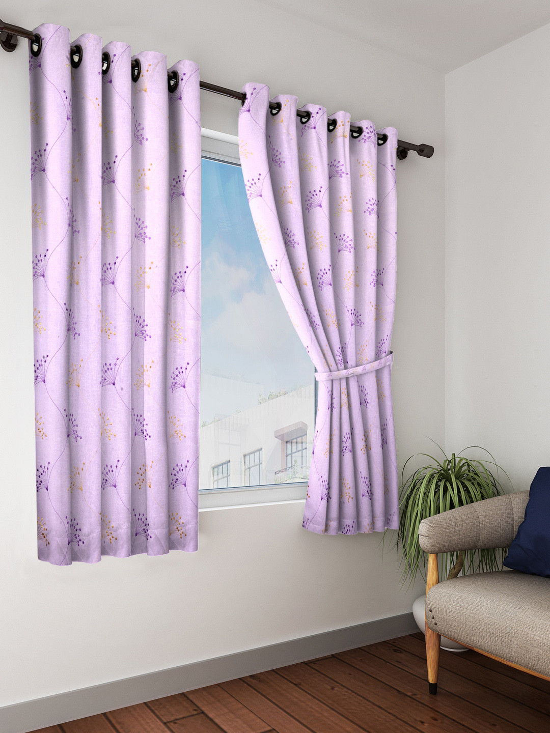 Buy Cortina Set Of 2 Lavender Semi Sheer Embroidered Faux Linen Window