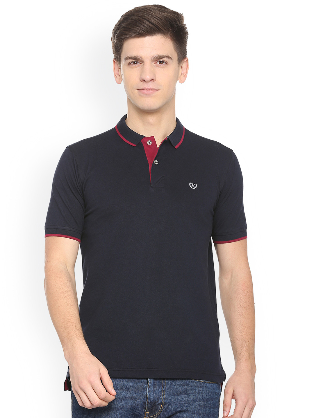 Buy Van Heusen Sport Men Navy Blue Solid Polo Collar T Shirt Tshirts