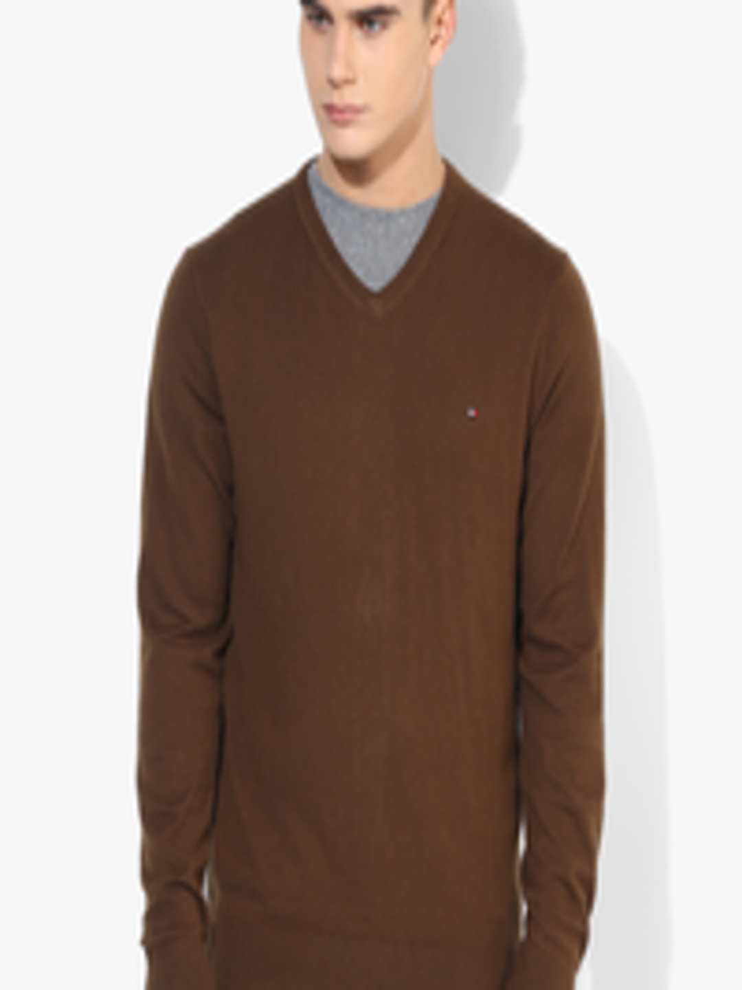 Buy Olive Solid V Neck Sweater - Sweaters for Men 8228131 | Myntra