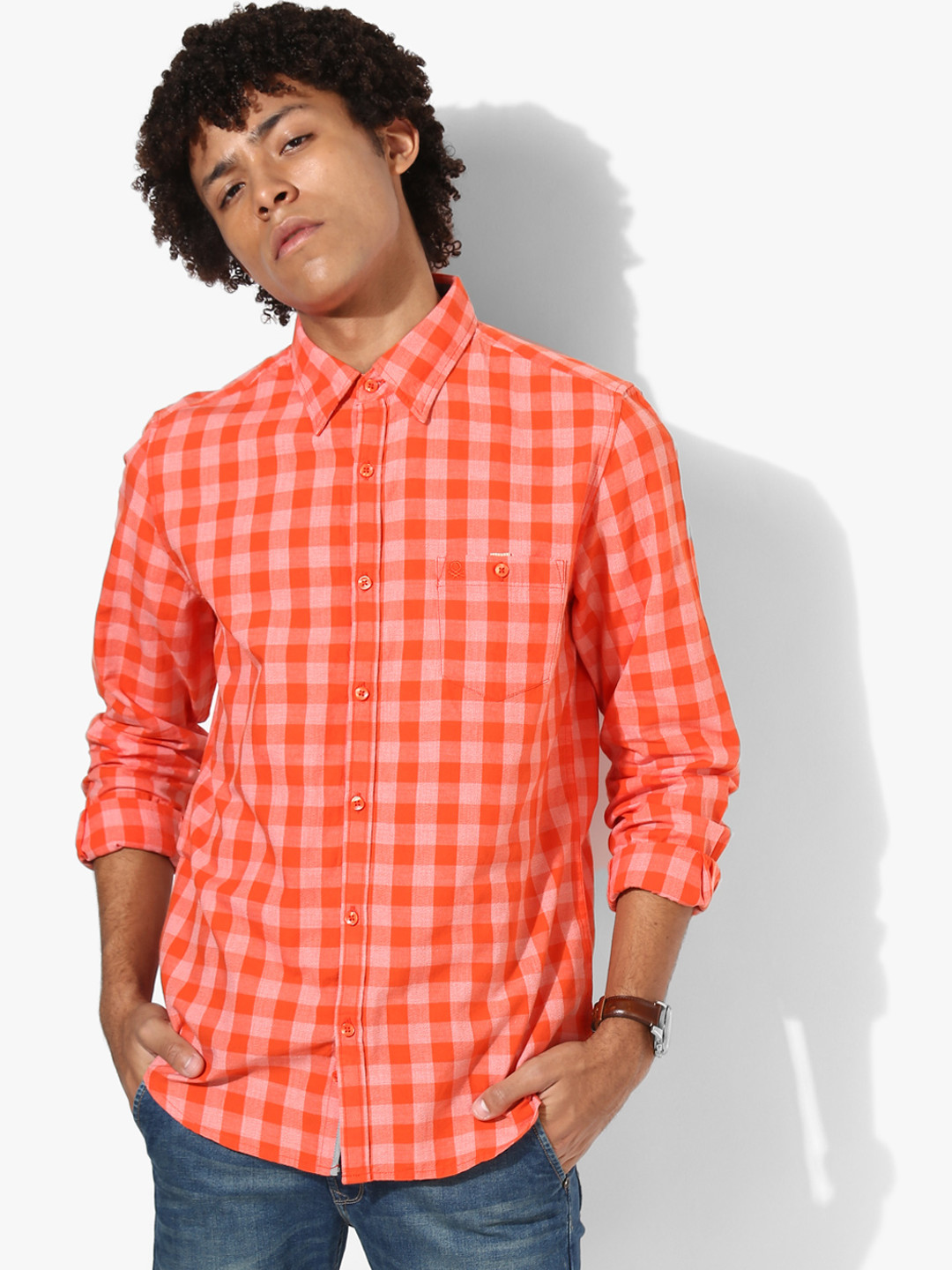 Buy Orange Checked Slim Fit Casual Shirt Shirts for Men 8227547 Myntra