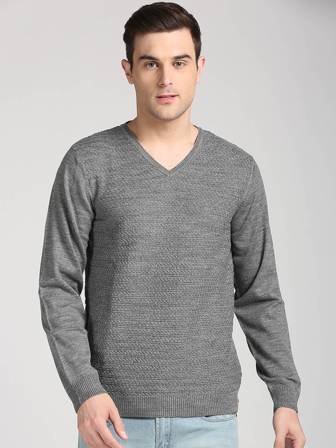 Buy Peter England Men Grey Self Design Sweater - Sweaters for Men ...