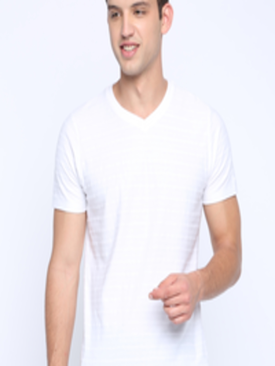 Buy Basics Men White Striped V Neck Pure Cotton T Shirt - Tshirts for ...