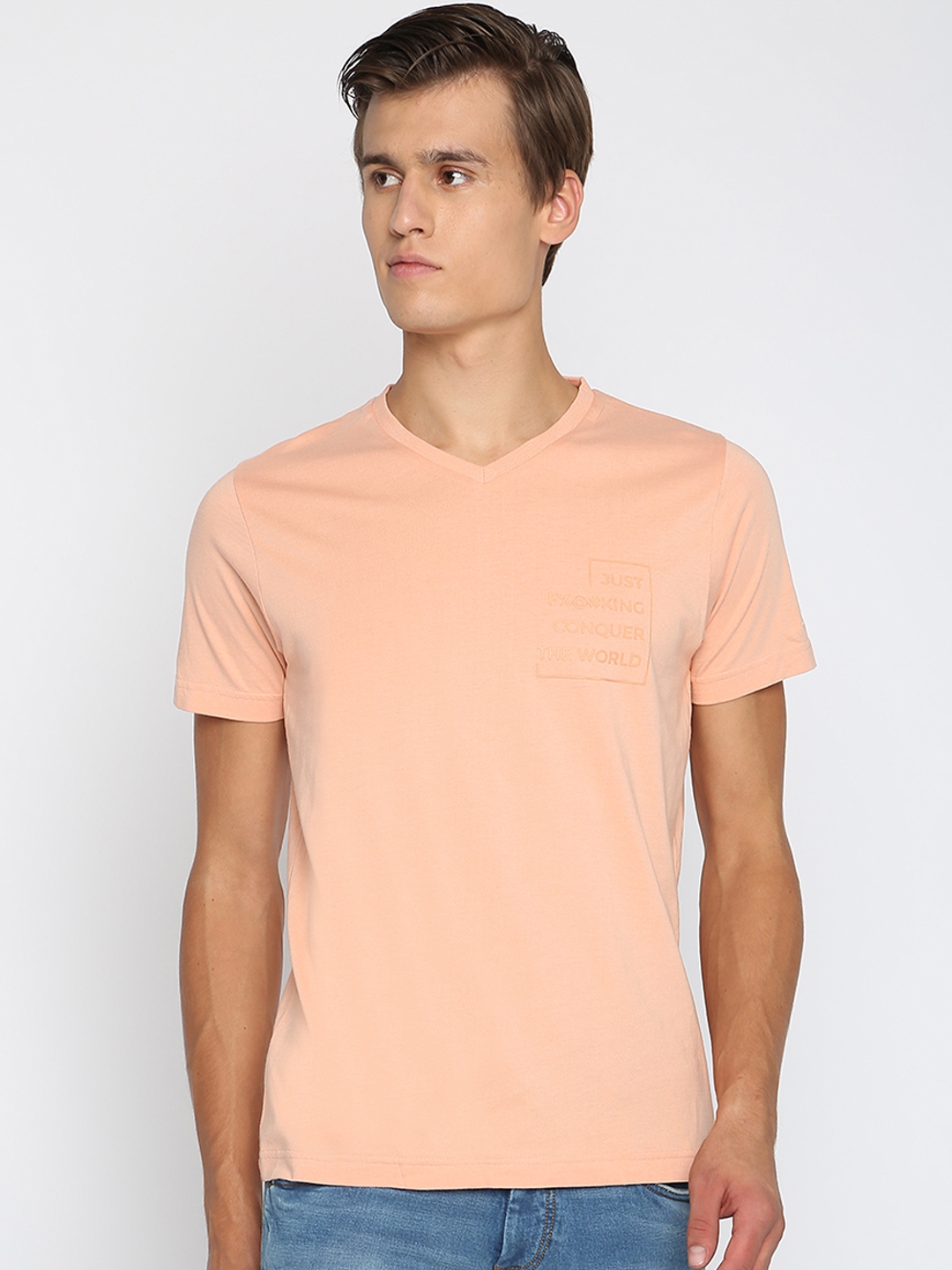 peach color tshirt for men
