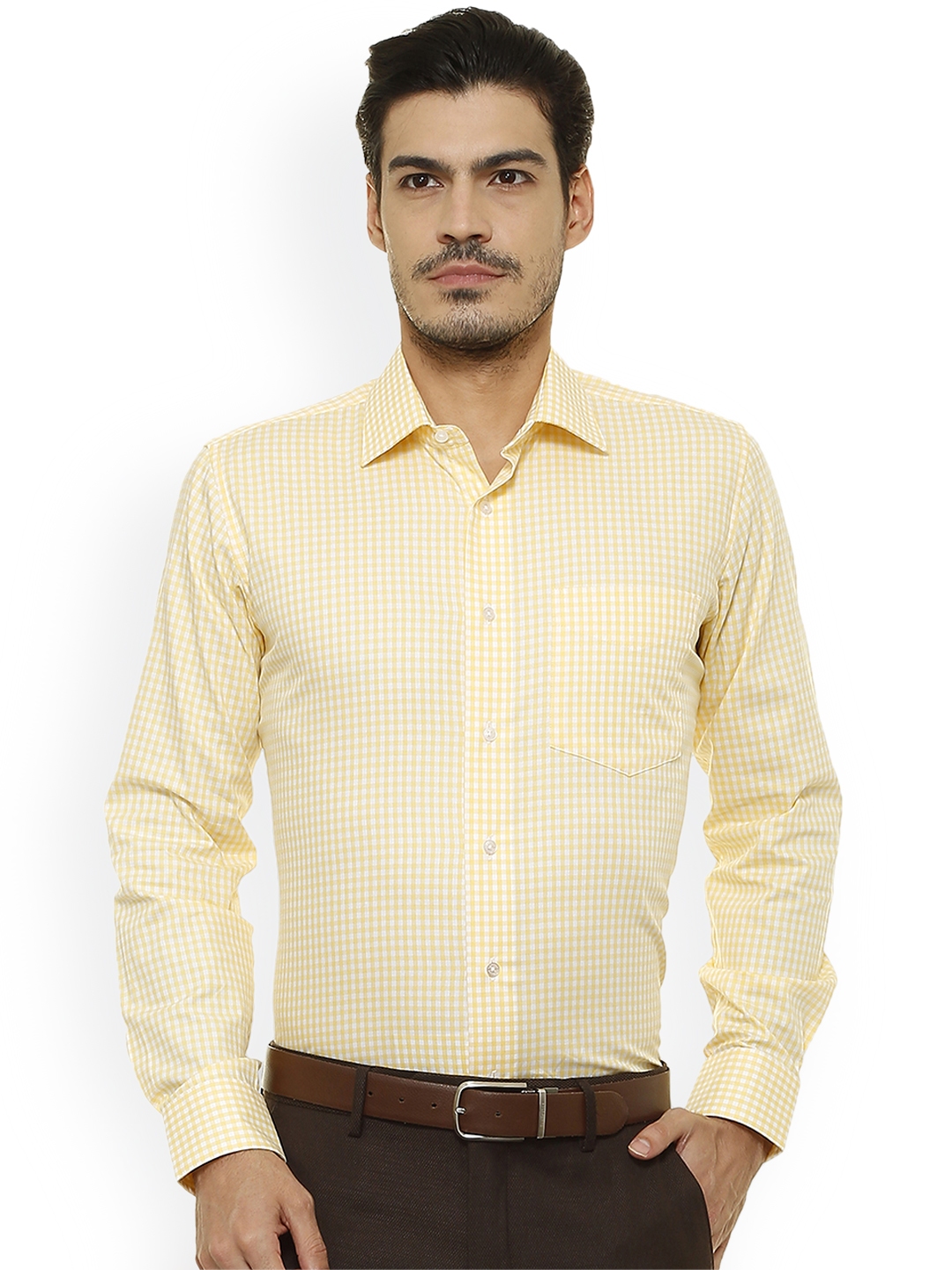 Buy Van Heusen Men Yellow & White Slim Fit Checked Formal Shirt ...