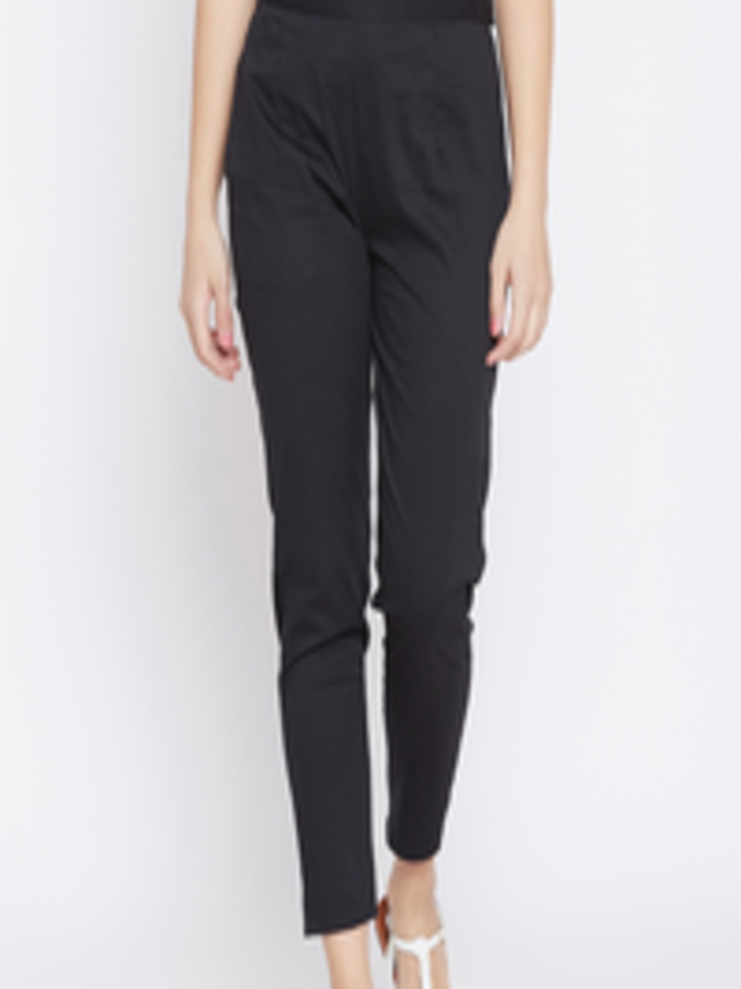 Buy PANIT Women Black Smart Slim Fit Solid Regular Trousers - Trousers ...