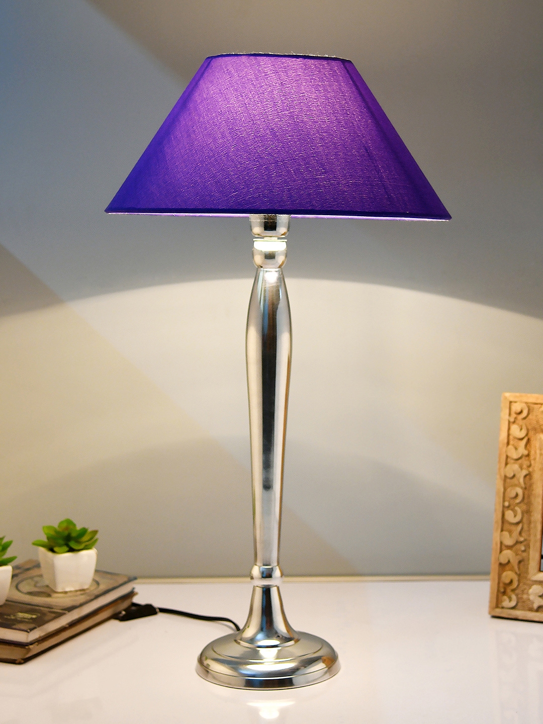 Buy Homesake Silver Toned Solid Royal Ovoid Chrome Handcrafted Table Lamp With Shade Table 