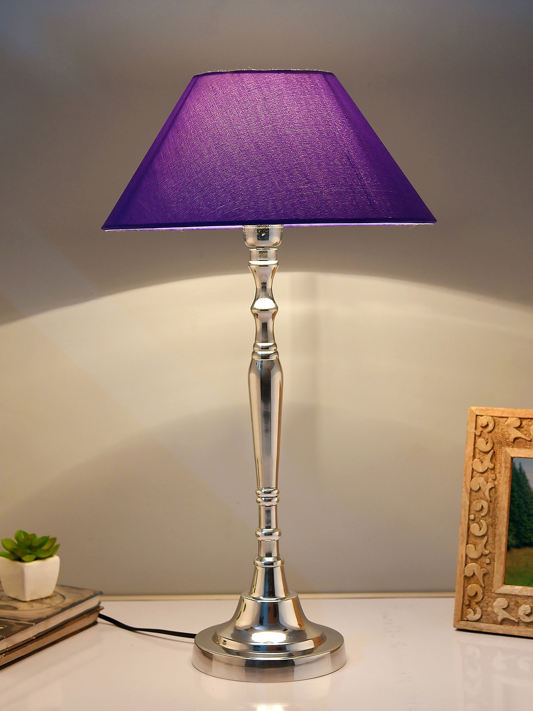 Buy Homesake Silver Toned And Navy Blue Solid Bedside Standard Lamp Table Lamps For Unisex 