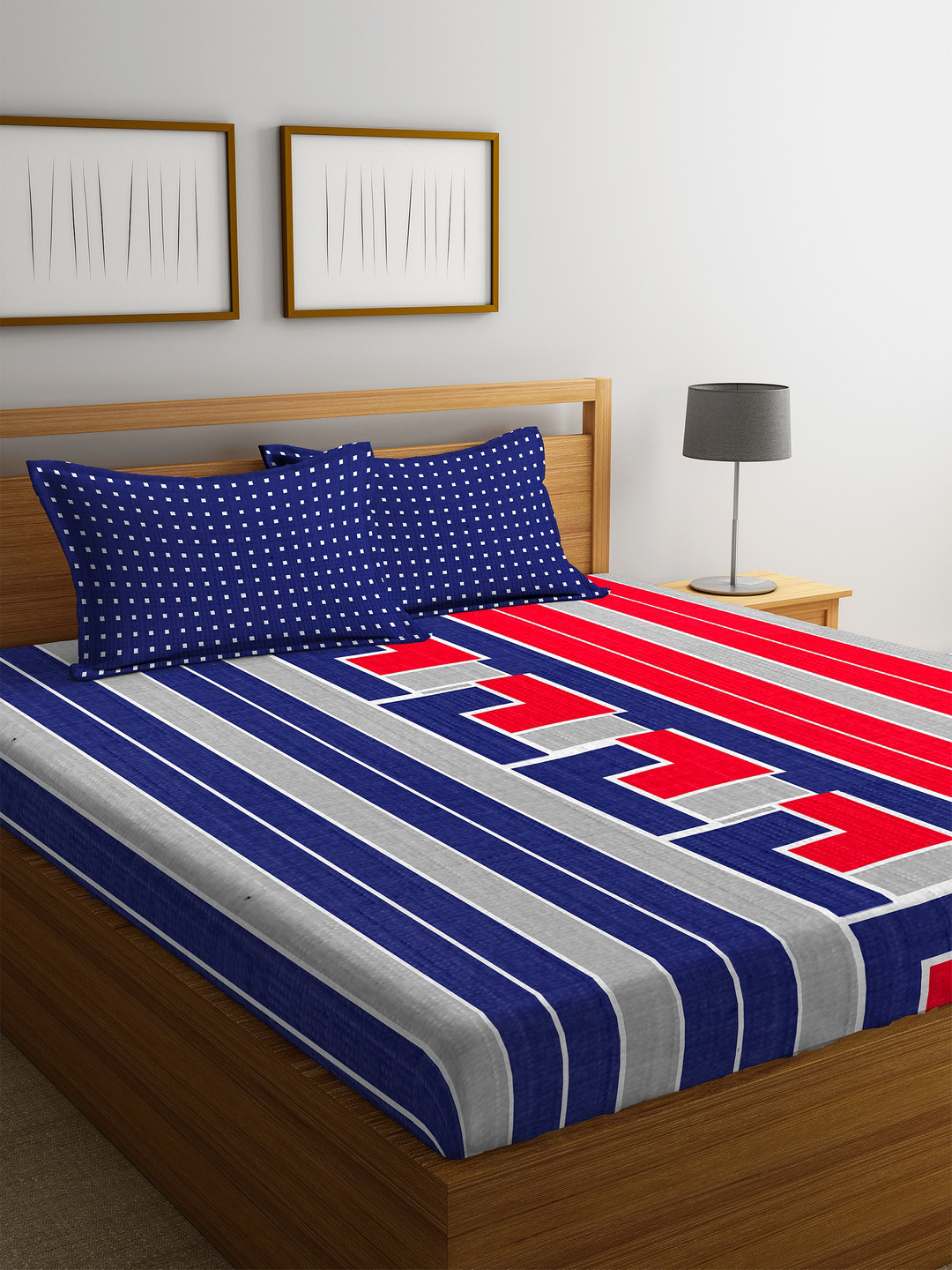 Buy Portico New York Blue & Grey Abstract Flat 144 TC Cotton 1 Queen