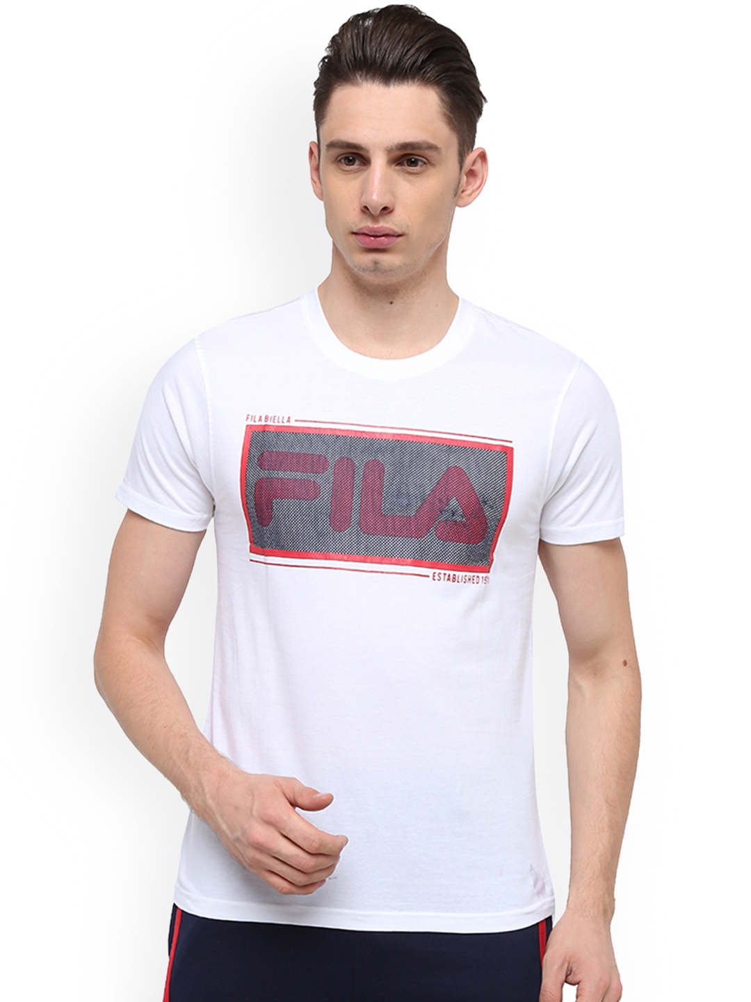 Buy FILA Men White JAGER Printed Round Neck Pure Cotton T Shirt ...