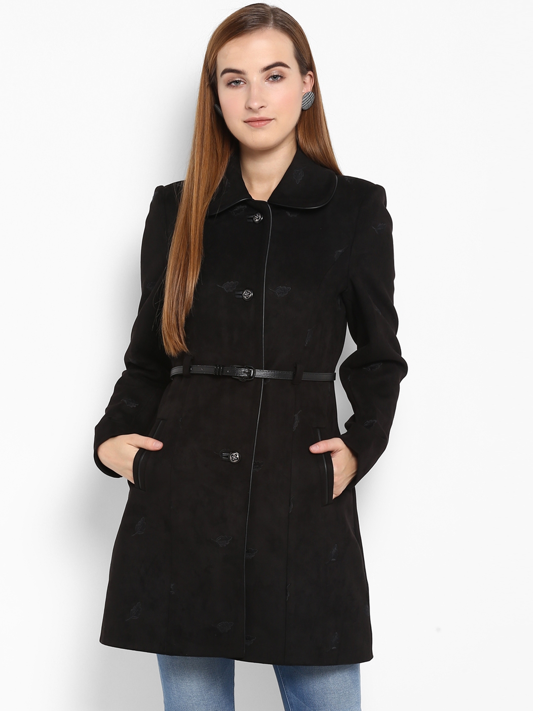 Buy Monte Carlo Women Black Printed Longline Princess Coat - Coats for ...
