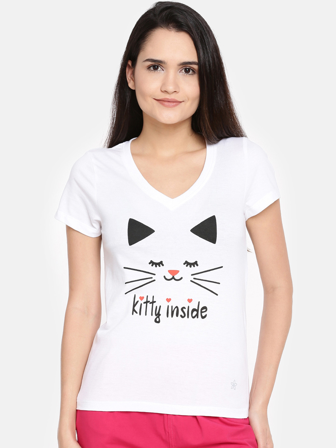 Buy Dollar Missy Women White Printed V Neck T Shirt Tshirts for Women