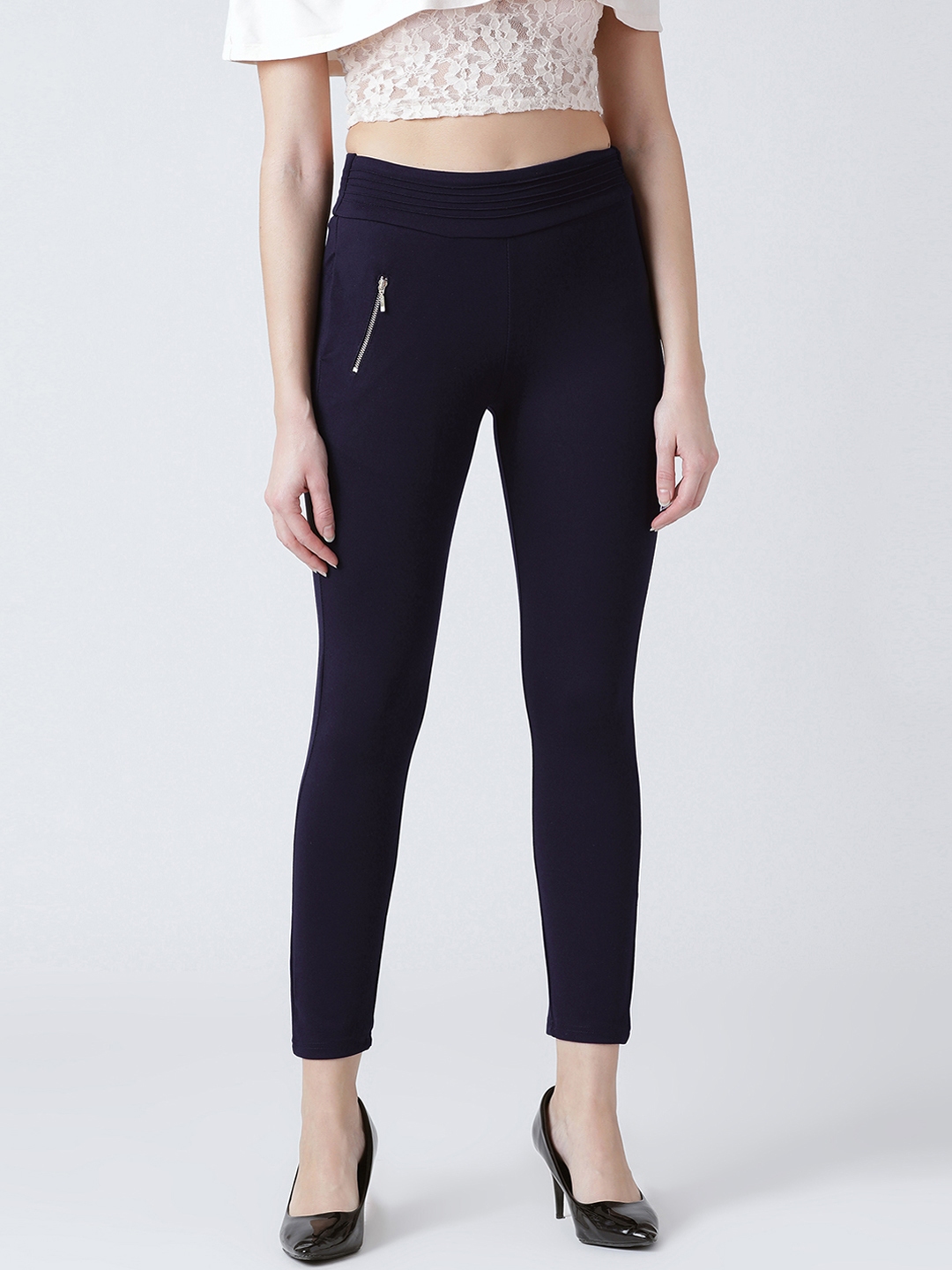 navy coated jeggings
