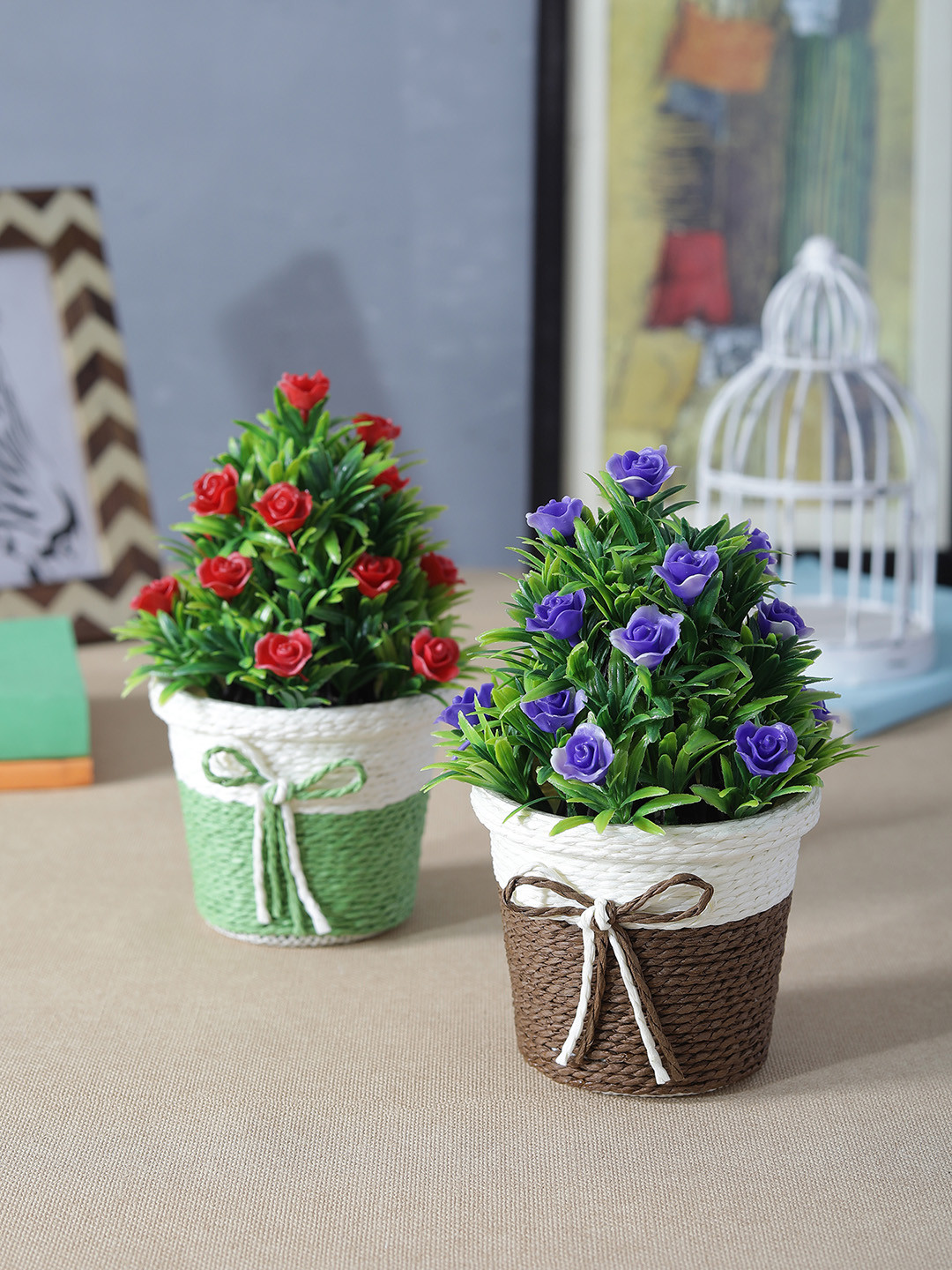 Buy FOLIYAJ Set Of 2 Artificial Flowering Plants With Pots Artificial