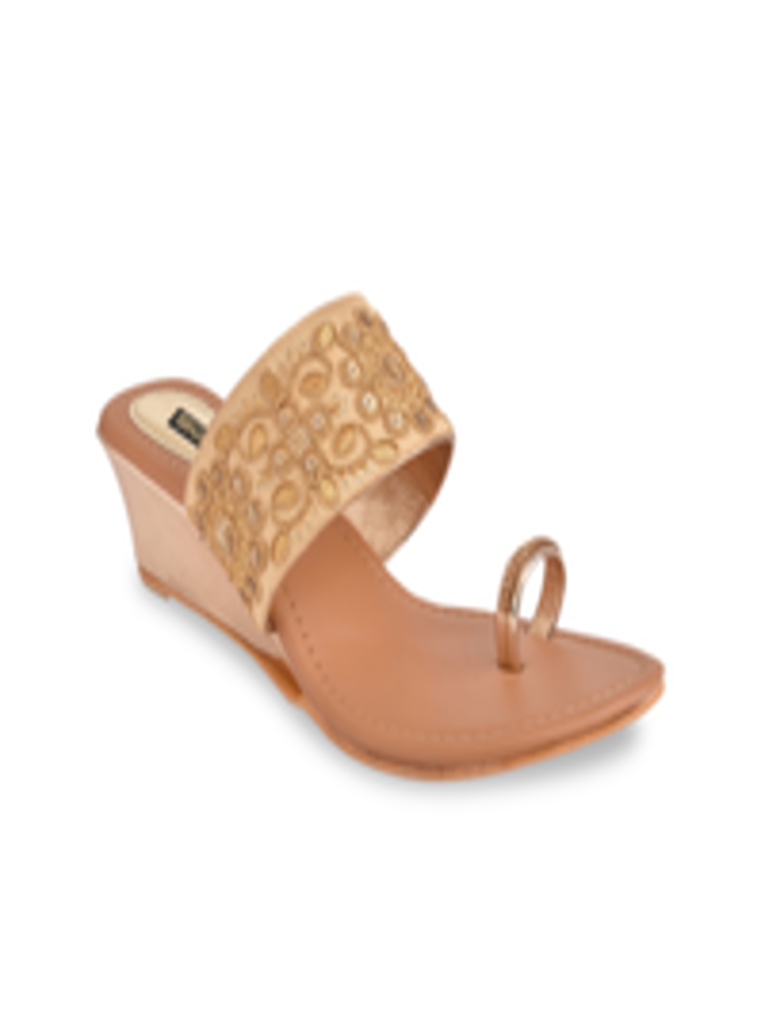 Buy Shoetopia Women Gold Toned Woven Design One Toed Sandals - Heels ...