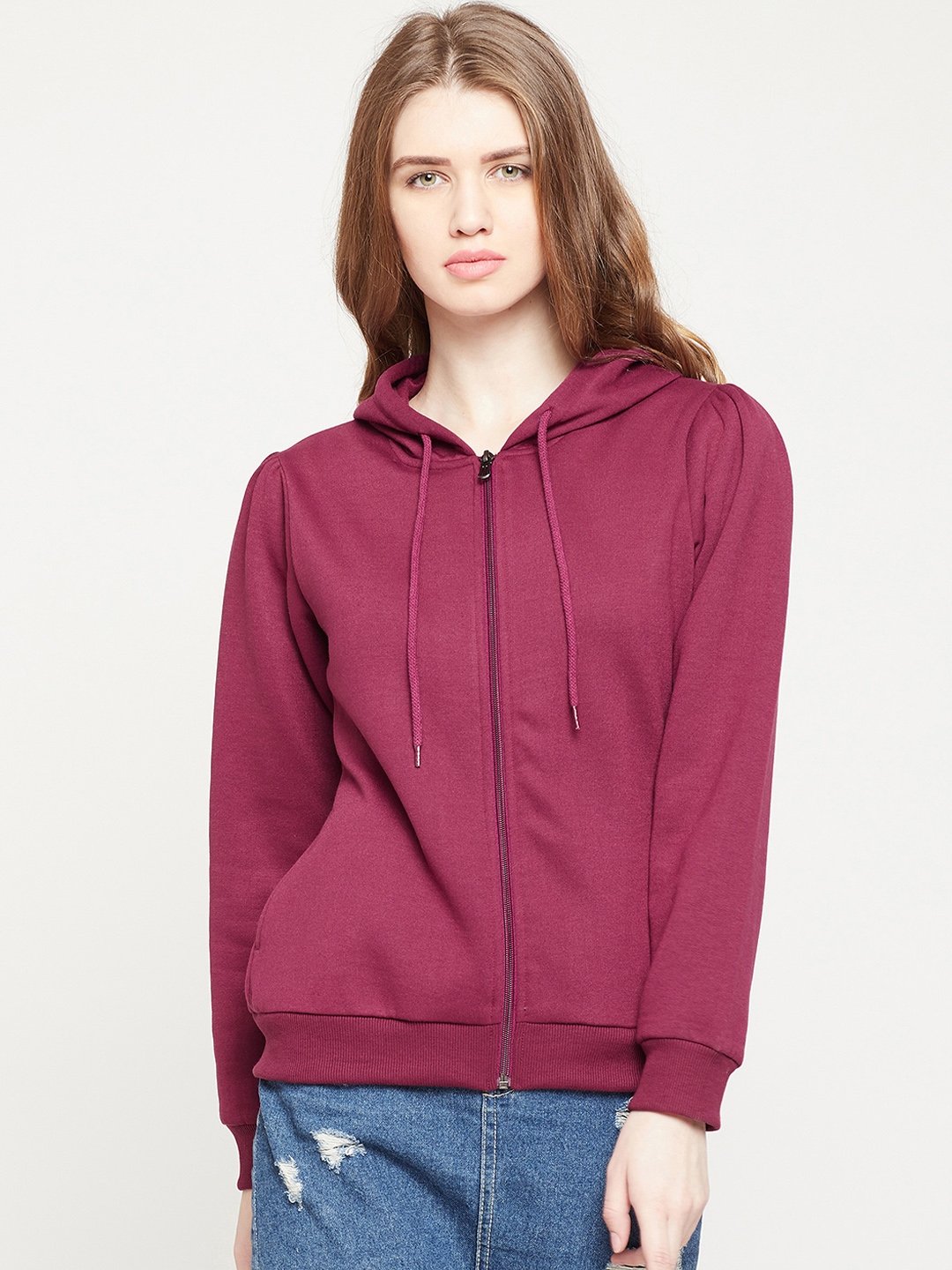Buy RARE Women Maroon Solid Hooded Sweatshirt - Sweatshirts for Women 8280685 | Myntra