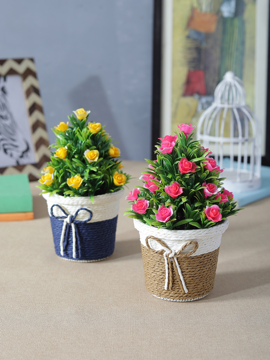 Buy FOLIYAJ Set Of 2 Artificial Flowering Plants With Pots Artificial