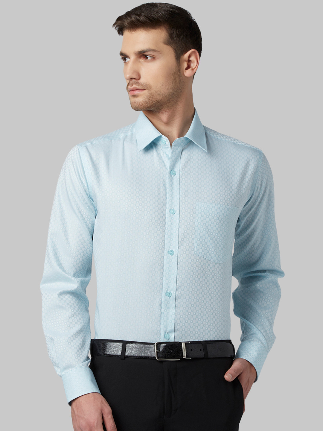 Buy Park Avenue Men Sea Green Regular Fit Self Design Formal Shirt