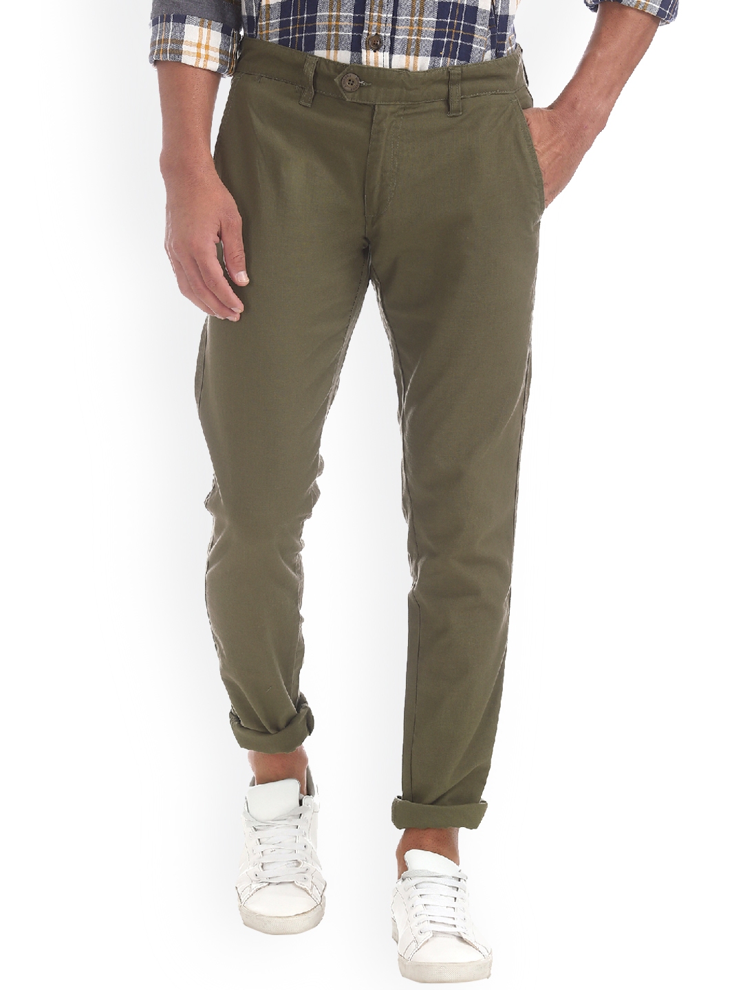 Buy Ruggers Men Green Regular Fit Solid Regular Trousers - Trousers for ...