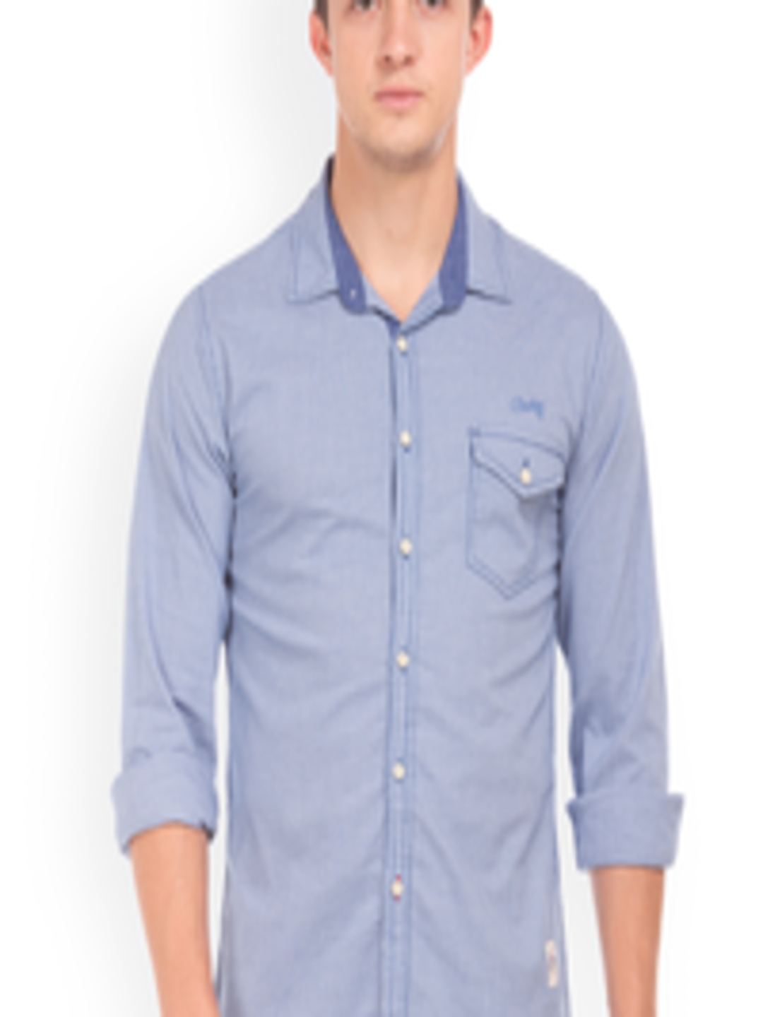 Buy Cherokee Men Blue Regular Fit Solid Casual Shirt - Shirts for Men ...