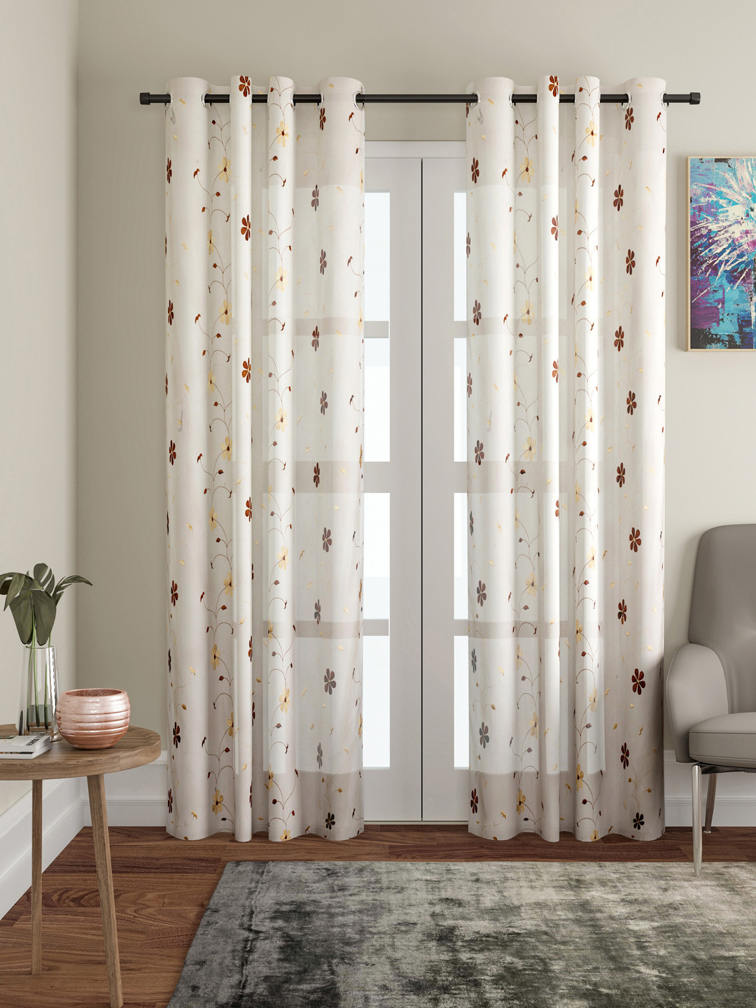 Buy Cortina White Set Of 2 Sheer Embroidered Window Curtains Curtains