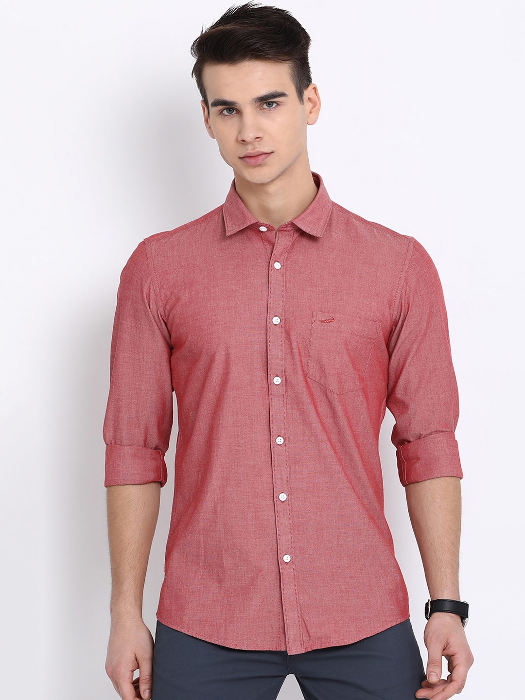 Buy Crocodile Men Red Slim Fit Solid Casual Shirt - Shirts for Men ...