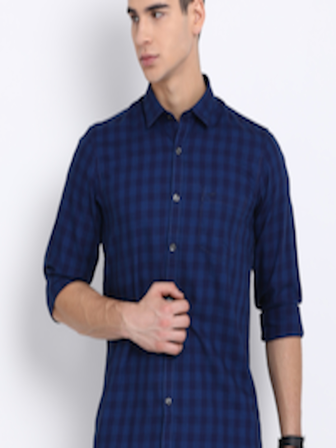 Buy Crocodile Men Navy Blue Slim Fit Checked Casual Shirt - Shirts for ...