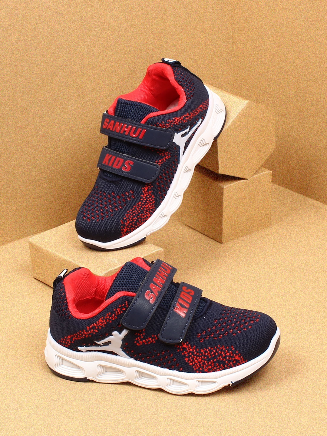 red and navy blue sneakers