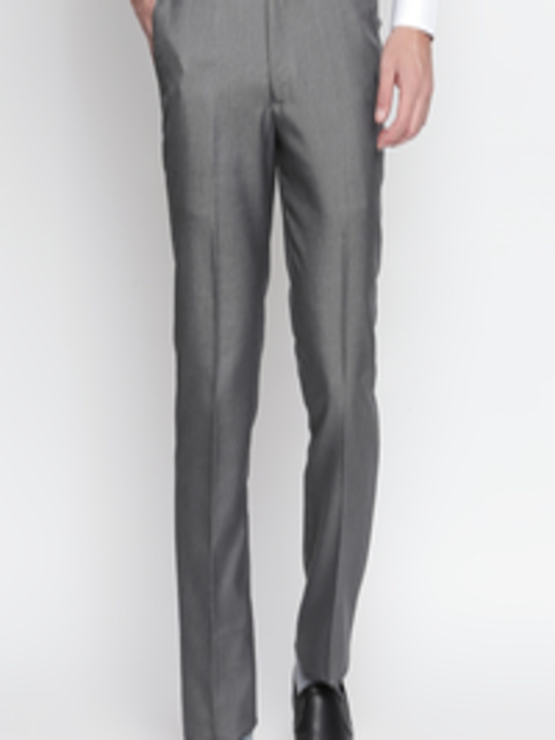 Buy Solemio Men Charcoal Grey Slim Fit Self Design Formal Trousers ...
