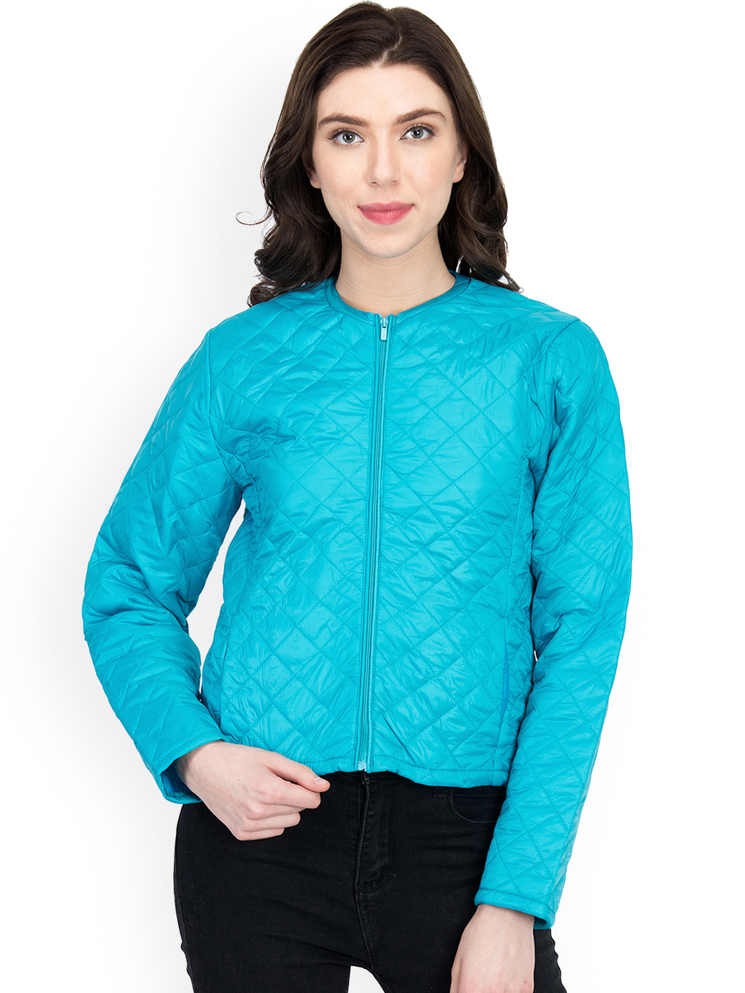 Buy Kotty Women Blue Self Design Quilted Jacket Jackets for Women