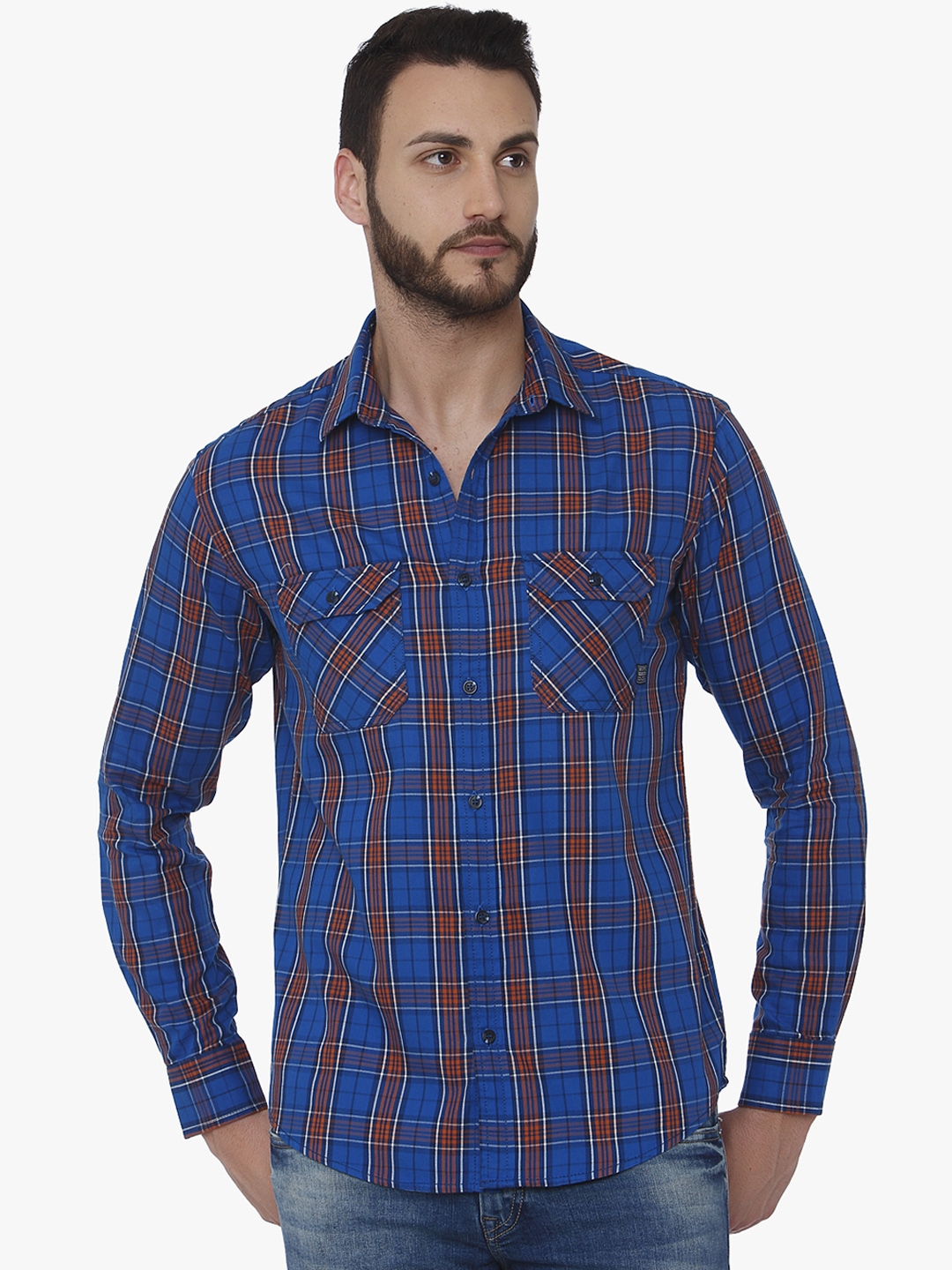 Buy Mufti Men Blue & Red Slim Fit Checked Casual Shirt - Shirts for Men ...