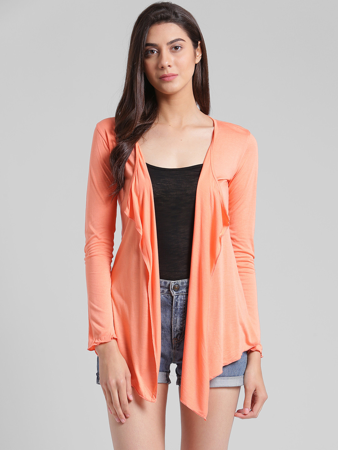 Buy Trend Arrest Orange Solid Open Front Shrug Shrug for Women