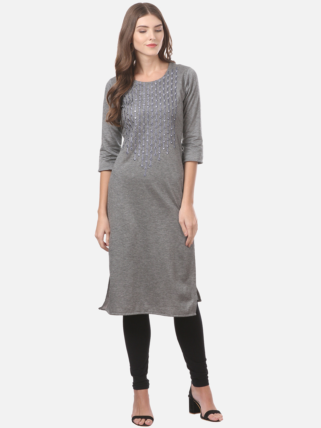 Buy Saadgi Women Grey Woven Design Woolen Straight Kurta - Kurtas for Women 8092041 | Myntra