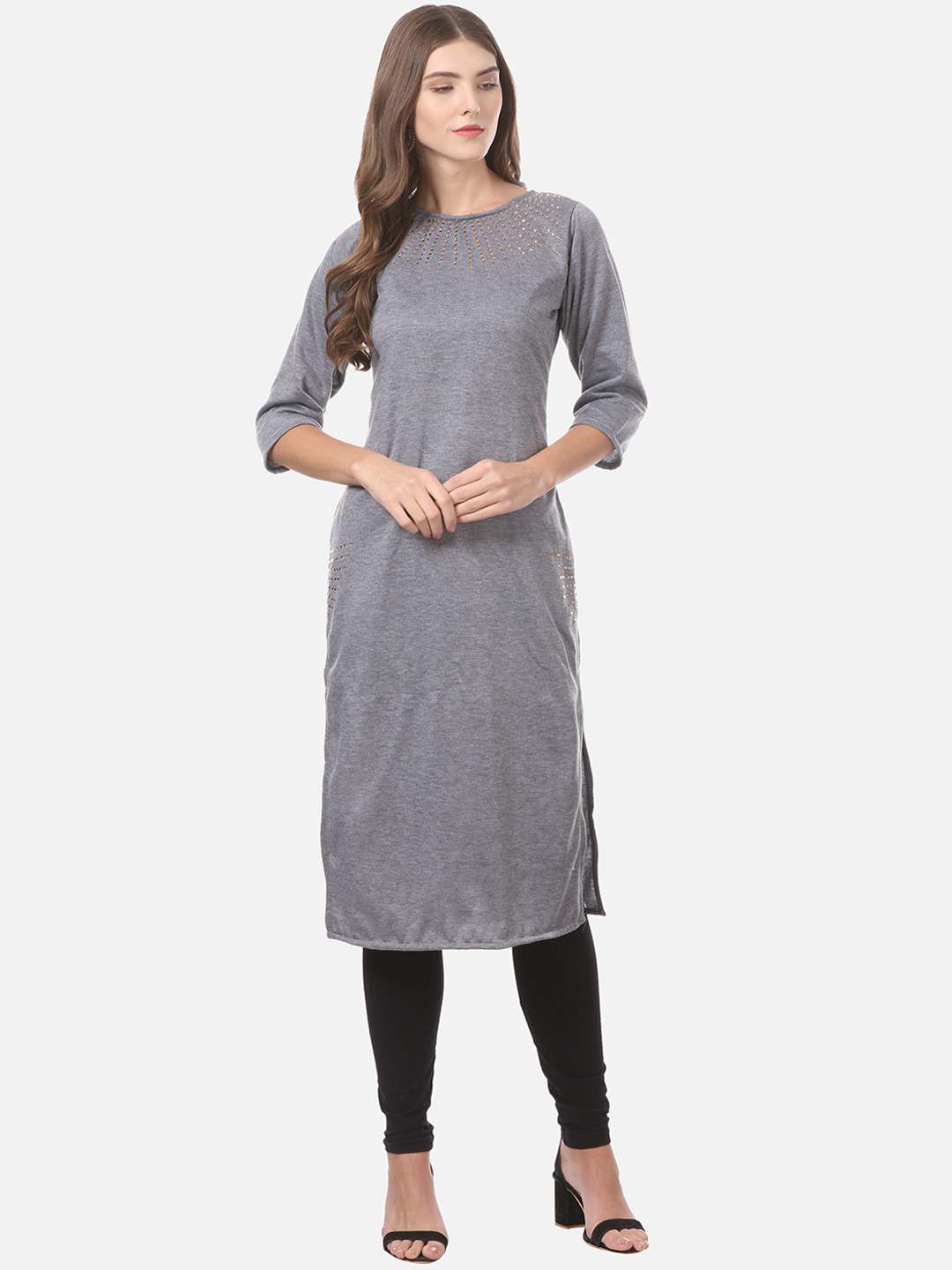 Grey - Straight Cotton Dharwad Kurta for women 13 main image 1