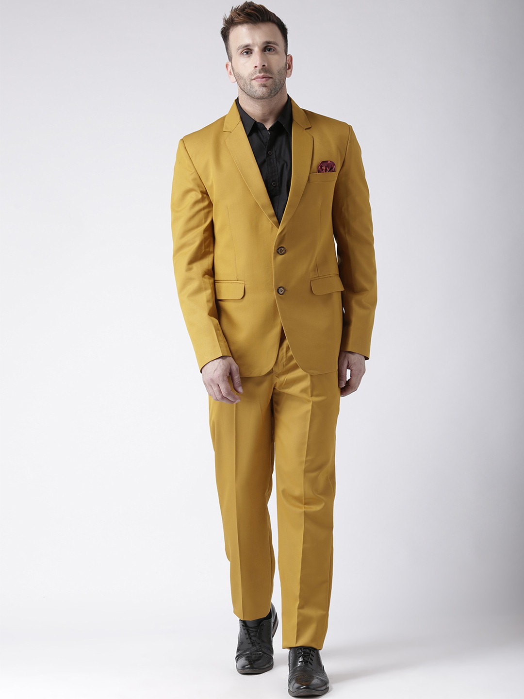 Buy Hangup Men Mustard Yellow Single Breasted Regular Fit Two Piece