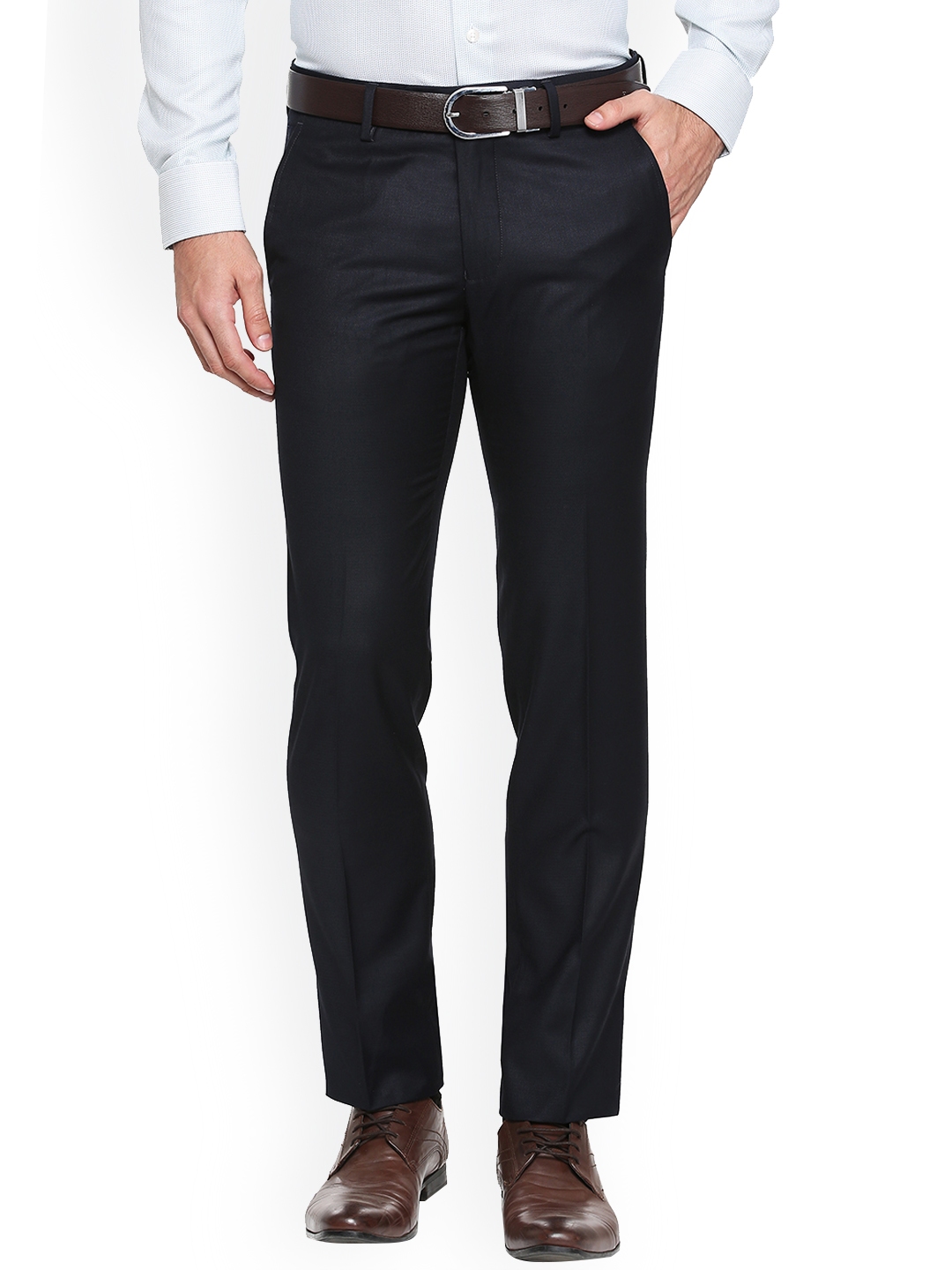 Buy Van Heusen Men Black Slim Fit Solid Formal Trousers - Trousers for ...