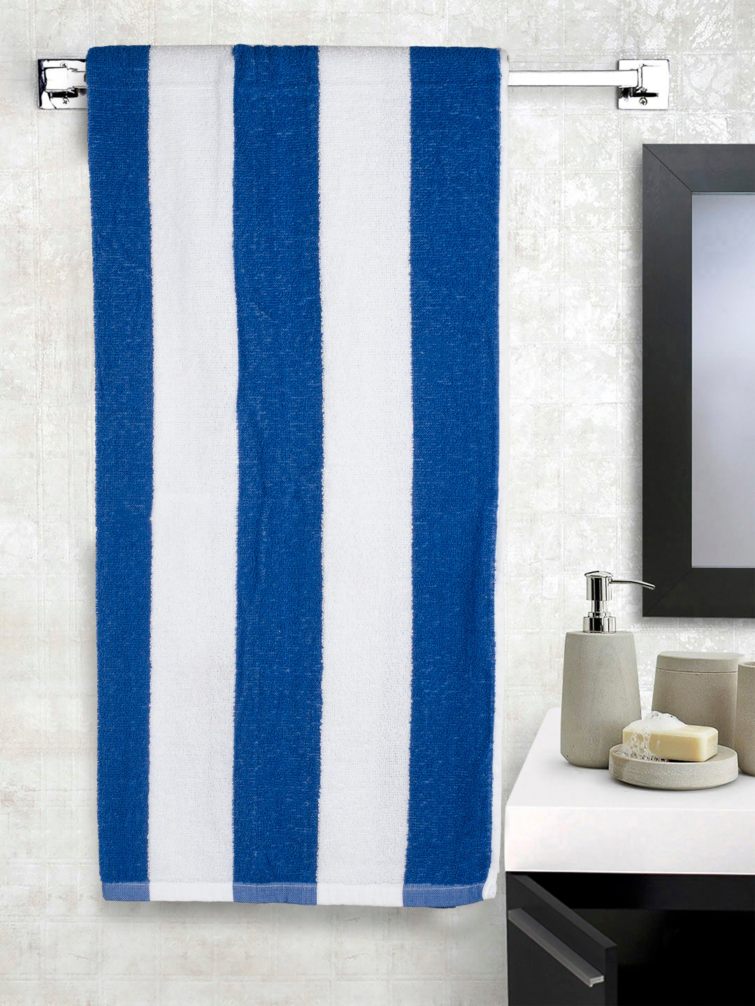 Buy Turkish Bath Unisex Navy Blue & White Striped Cotton Bath Towel Bath Towels for Unisex