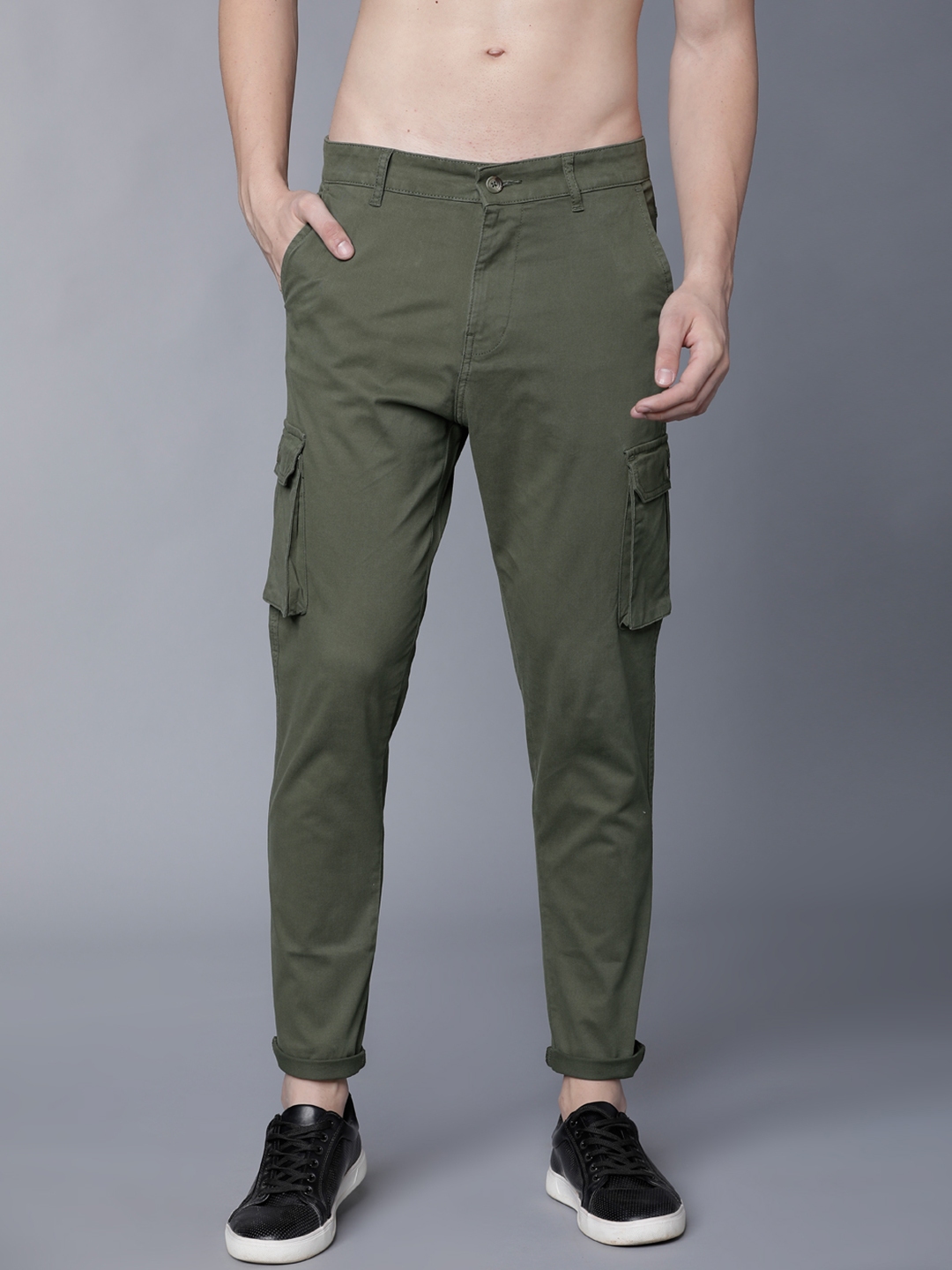 Buy HIGHLANDER Men Olive Green Slim Fit Cargos - Trousers for Men ...