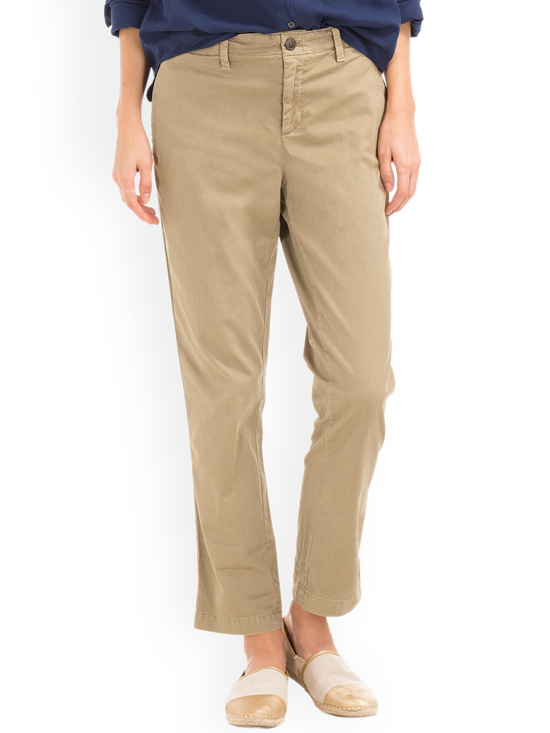 Buy GAP Women Beige Regular Fit Solid Regular Trousers Trousers for