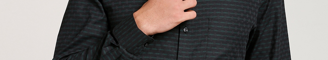 Buy Peter England Men Black Slim Fit Striped Semiformal Shirt - Shirts ...