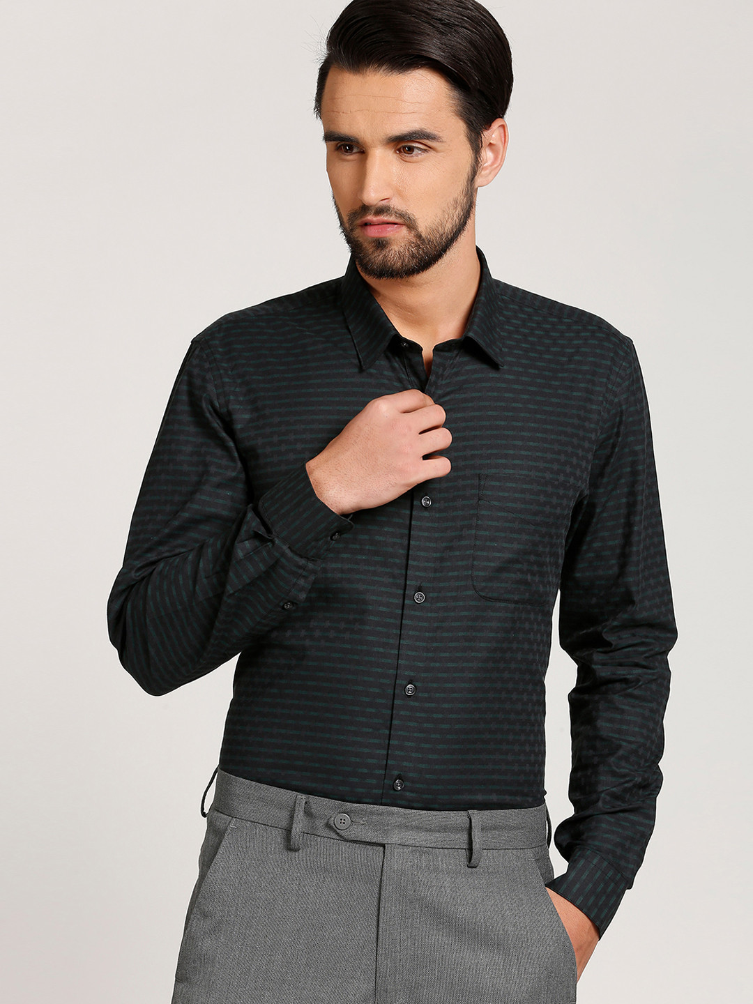 Buy Peter England Men Black Slim Fit Striped Semiformal Shirt Shirts