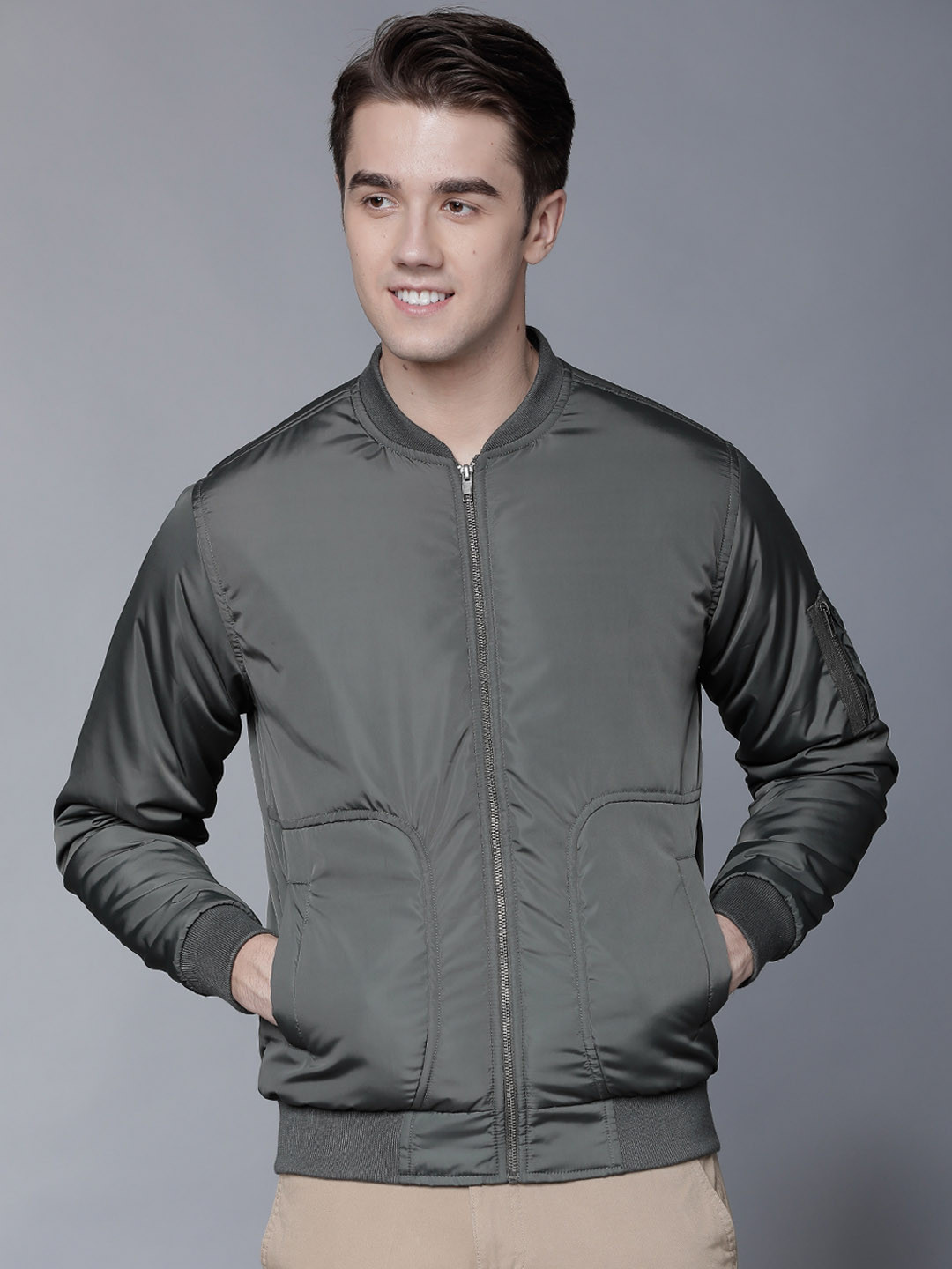 Buy Men Grey Solid Bomber Jacket Jackets for Men 8119445