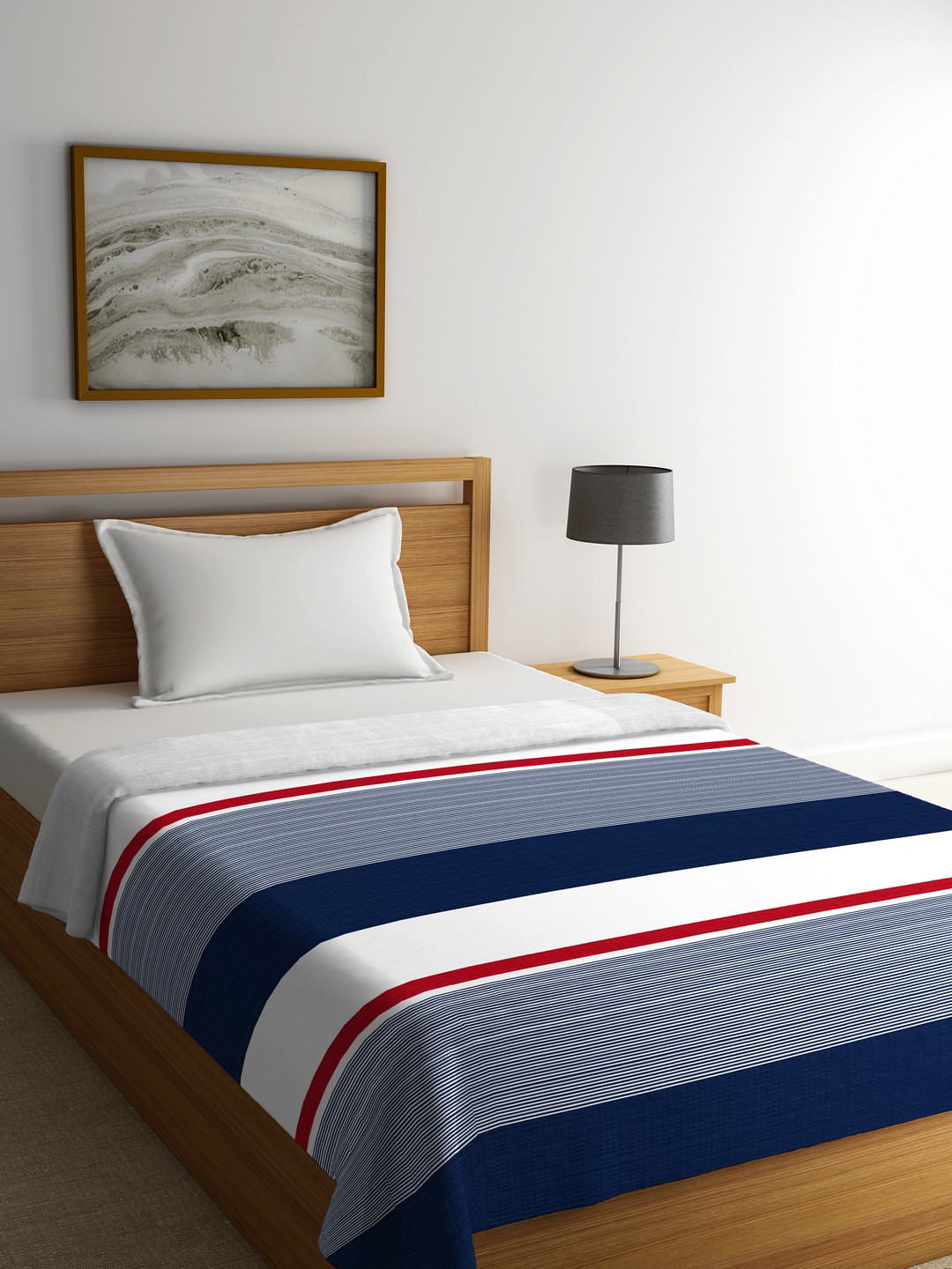 Buy Portico New York White & Navy Blue Striped AC Room 150 GSM Single