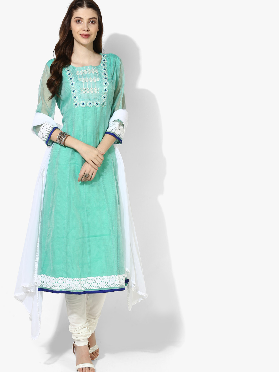 Buy Embroidered Round Neck Flared Kalidar With 3/4Th Sleeves Churidar