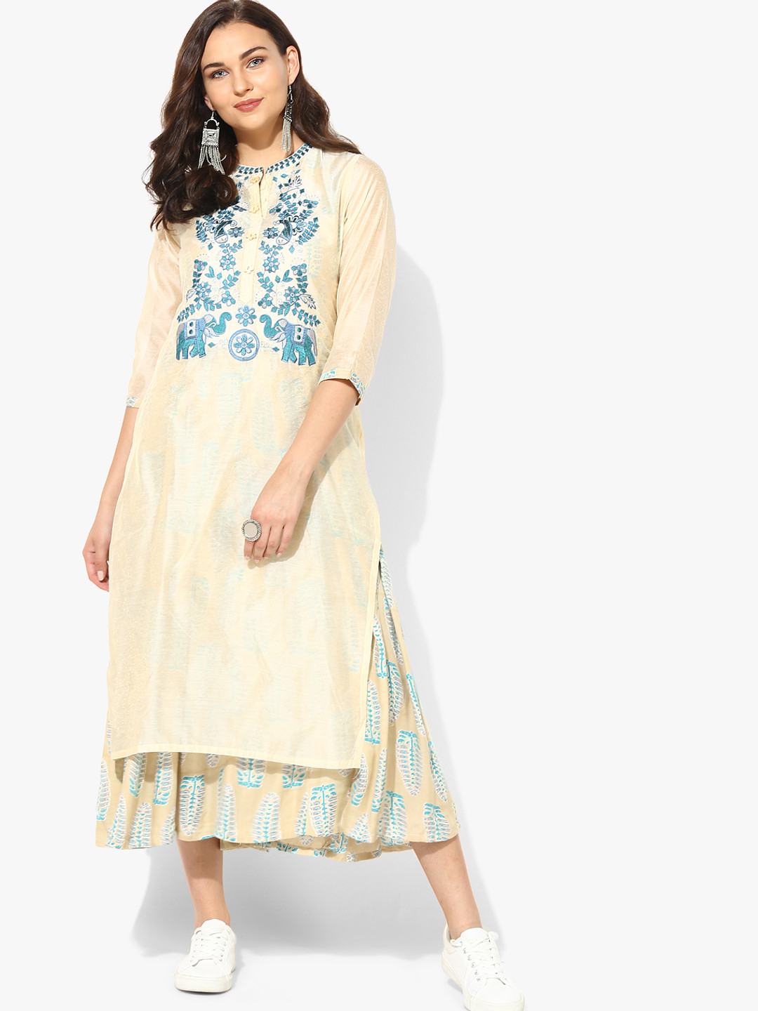 Buy Sangria Women Beige Embroidered Layered A Line Dress - Dresses for Women 7036267 | Myntra